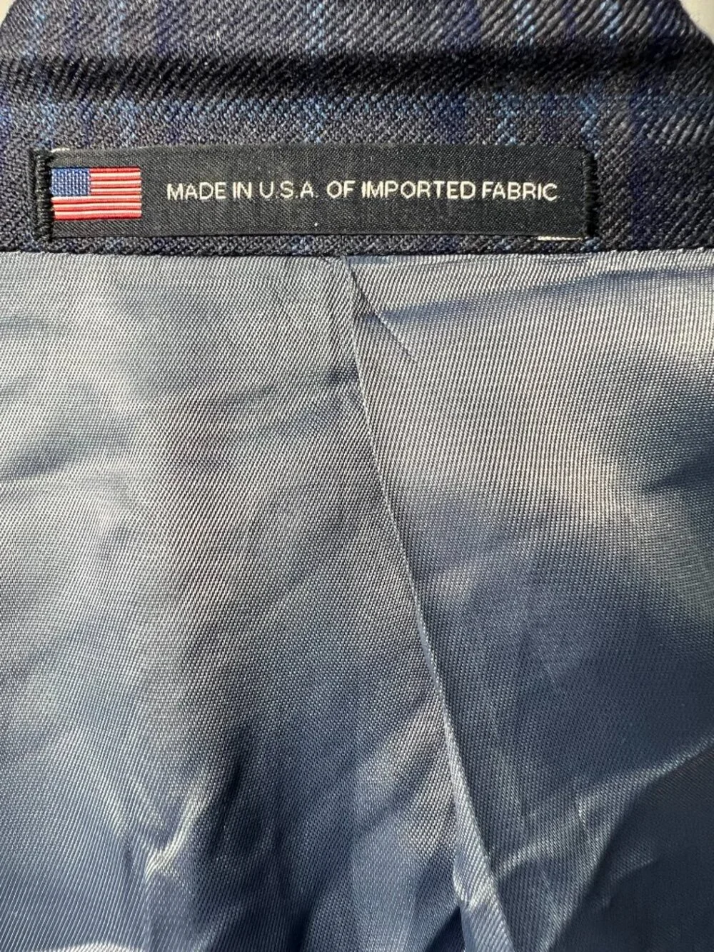 NWT WALTER MORTON 48L Blue Plaid 2 Btn 100% Worsted Wool Blazer USA